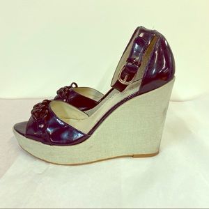BCBG Paris Blue Patent Leather Wedge Ankle Shoes